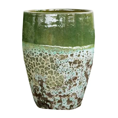Confort jardin：Jarre en grès émaillé fait-main coloris vert Poterie du Bousquet Léon - Ø 44 x H 56 cm