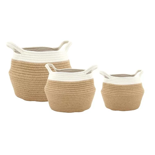 Jardin pour tous:Corbeille ronde à anses en corde de coton naturel/blanc petit modèle - Ø 20 x H 13 cm