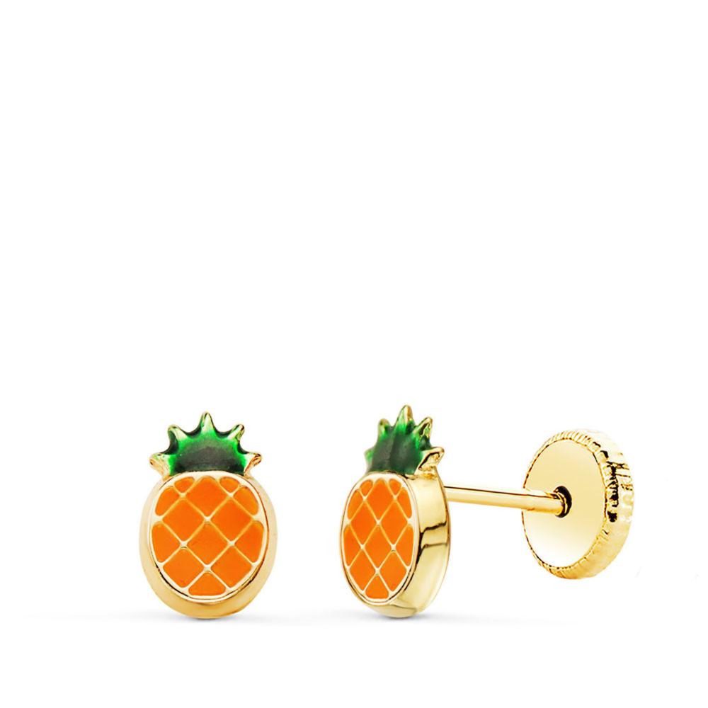 L'ATELIER D'AZUR Boucles d'Oreilles Or 18 Carats 750 Jaune et émail - Ananas – Matériel de jardin