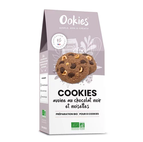 Côté extérieur：Cookie avoine au chocolat noir et noisettes Ookies - 320 g
