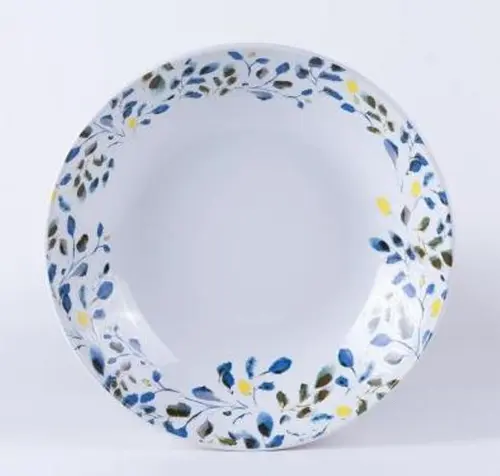 Mieux dehors：Assiette calotte en grès à motif végétal bleu et vert Althéa - Ø 19 cm