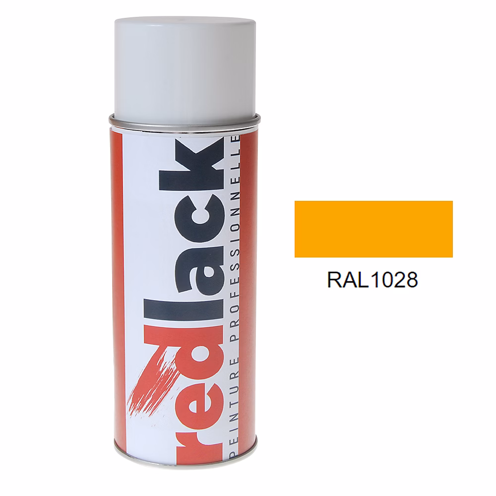 Bombe de peinture Aérosol – spray, 400ml, RAL 1028 Jaune melon, Satiné, multisupport, Redlack, RAL1028