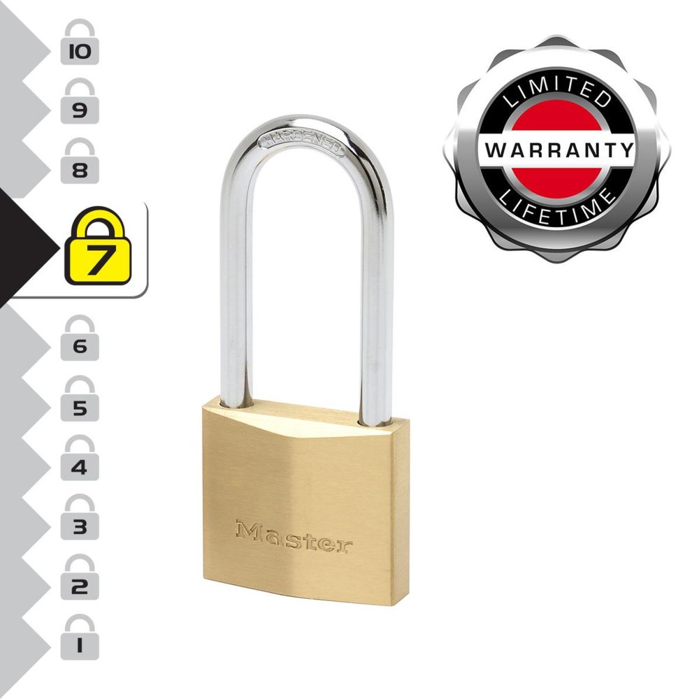 Master lock 2950EURD Cadenas à Clé Extra Fin en Laiton et Anse Longue, Doré, 11,5 x 5 x 1,7 cm