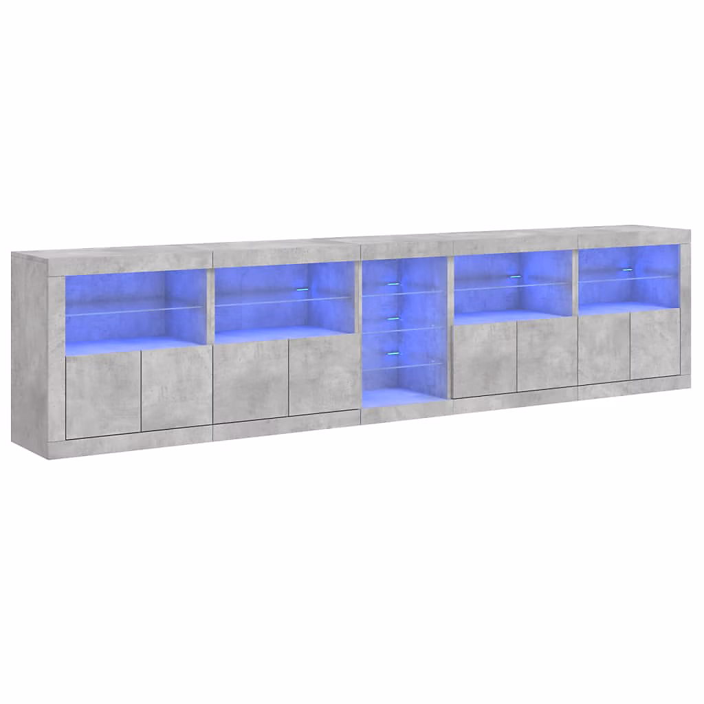 Buffet avec lumières LED gris béton 283 × 37 × 67 cm vidaXL