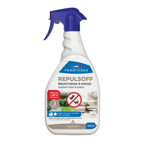 Jardin choix:RŽpulsif d'intŽrieur et d'extŽrieur pour chat marquages urinaires et dŽgradations Francodex Repuls'Off - 500 ml