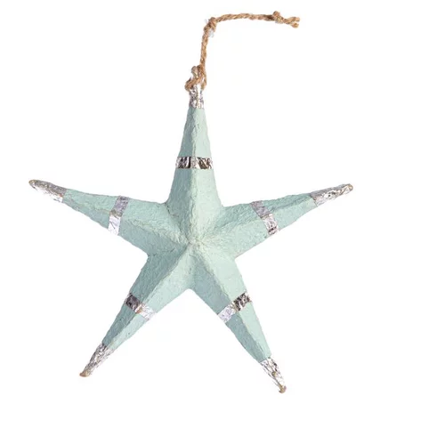 Vie extérieure：Suspension étoile 5 branches coloris bleu en papier mâché - 13 x 13 cm