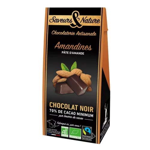Pour vos espaces：Amandines au chocolat et à la pâte d’amande en ballotin de 125 g