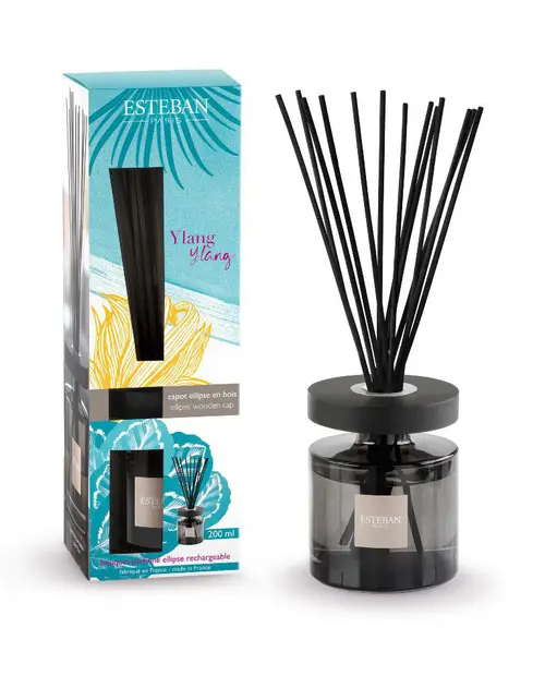 Jardin pratique:Bouquet parfumé et recharge Esteban Ellipse bleu parfum Ylang Ylang - 200 ml