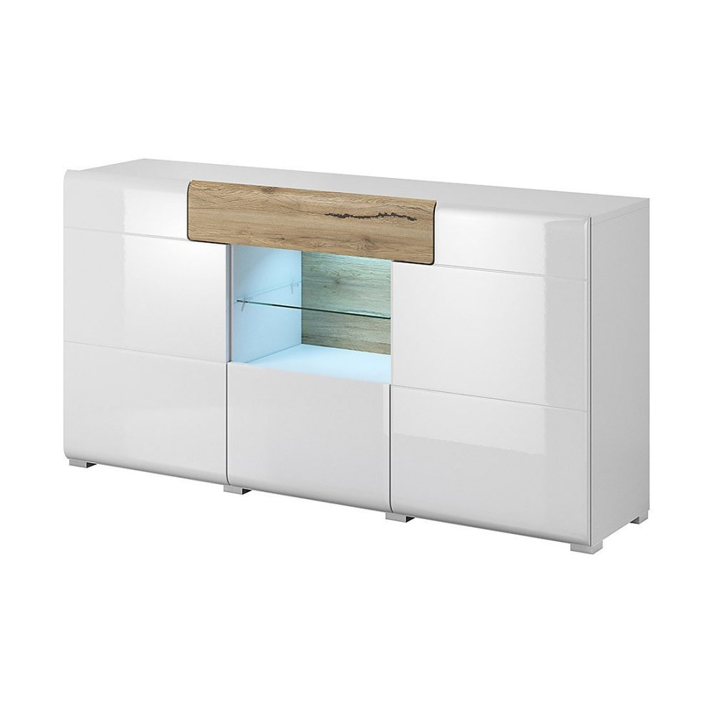 Buffet 160cm collection OHIO. Coloris blanc et chene. LED incluses – Réf. VQAYBUZVB1485197259