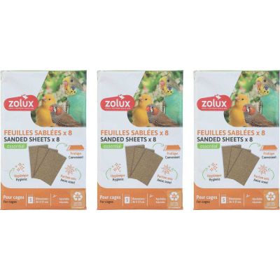 Sachet de feuilles sablées pour cage oiseaux domestiques (3 sachets de 8 feuilles de 36 x 21 cm)