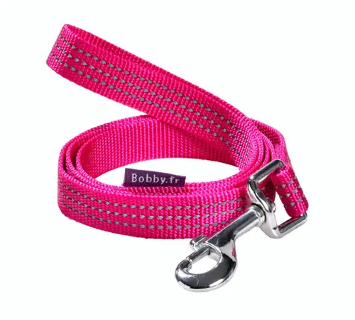 Vie dehors:Laisse pour chien en nylon tressé coloris fuchsia Bobby Safe - Taille S/M