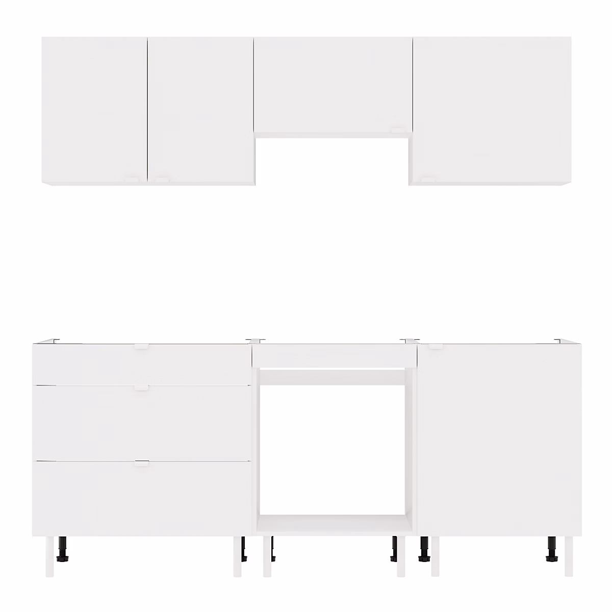 Cuisine complète Izee blanc 3 meubles hauts + 3 bas 3 tiroirs et 5 portes sans électroménager 200 cm | Cuisine