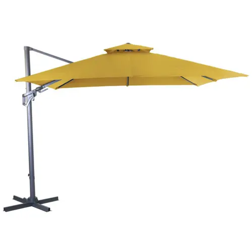 Nature extérieur:Parasol déporté carré coloris jaune curry - 300 x 300 cm