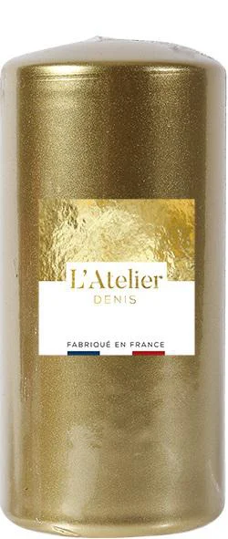 Extérieur accessoire：Bougie cylindrique coloris or L’Atelier Denis – Ø 6,8 x H 14,5 cm
