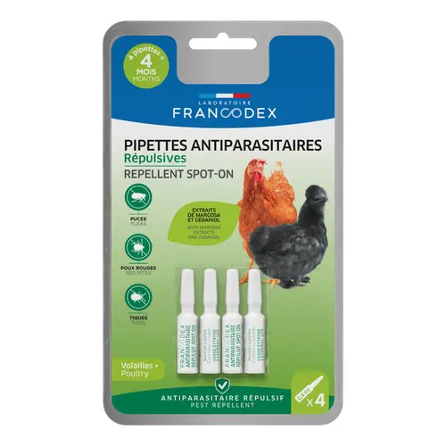 Vie dehors:Pipettes insectifuges pour volaille Francodex - 4 x 0,4 ml
