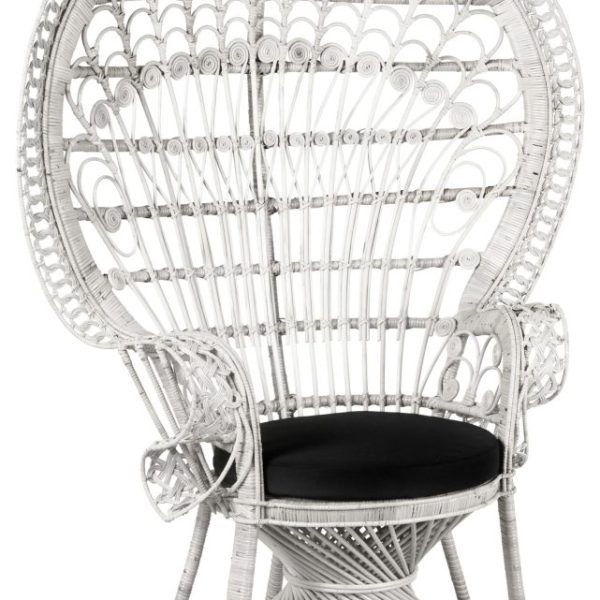 Fauteuil Emmanuelle en rotin Paon (Blanc et noir)