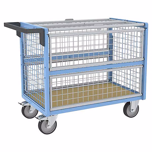 Chariot conteneur grillagé fermé – Plateau 1185 × 765mm, Charge 500kg, 800726233