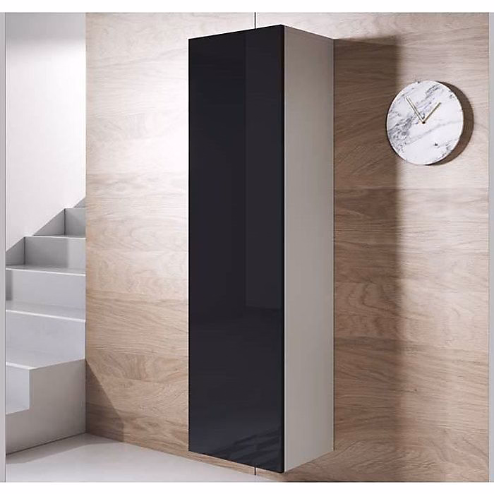 Armoire murale contemporaine – 1 porte, Noir/Blanc, Mélamine brillante, 40 × 165 × 29 cm