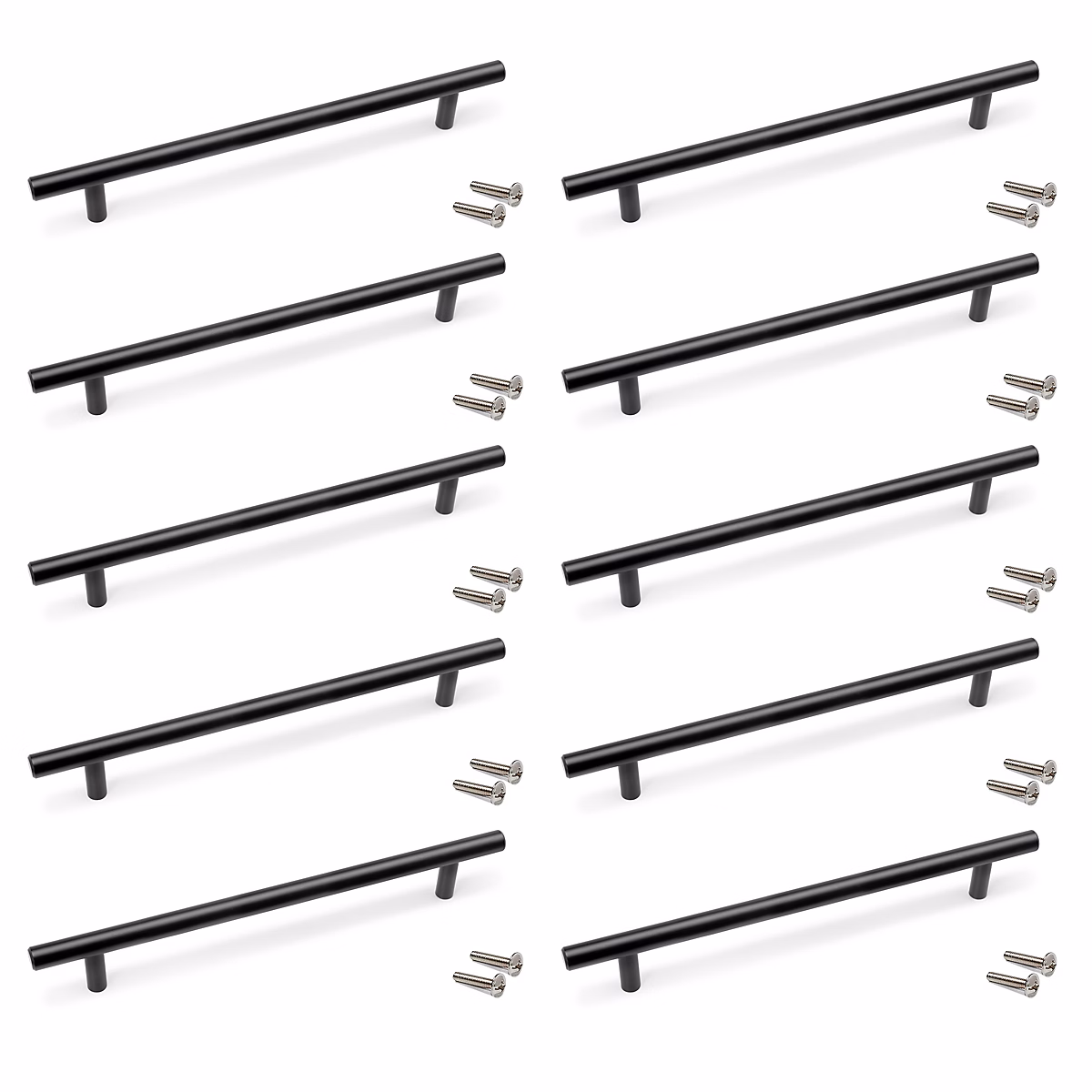Emuca Lot de 10 poignées pour meubles Orlando – L336mm, entraxe 256mm, Acier, Peint en noir