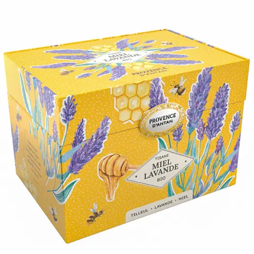 Extérieur déco：Coffret métal de tisane miel lavande bio Provence d’antan - 36 g