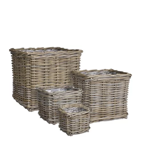 Extérieur sélection：Panier carré en osier gris Marcia - 33 x 33 x 30 cm