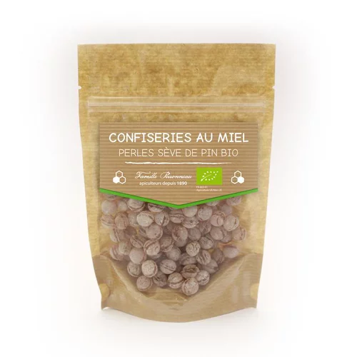 Idéal pour l’extérieur：Bonbons au miel bio goût perles de sève de pin de 120 g
