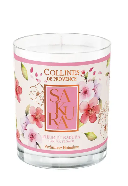 Pour la maison et le jardin:Bougie parfumée cire végétale senteur fleur de sakura Collines de Provence - 180 g