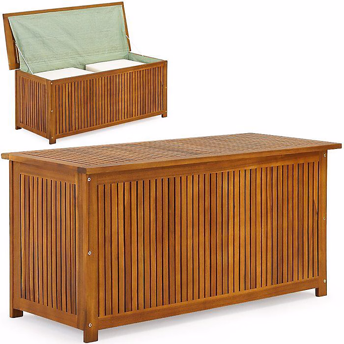 Coffre de Rangement Bois d'Acacia Brun | Boîte Caisson – Bâche Intérieure – Extérieur Jardin Terrasse
