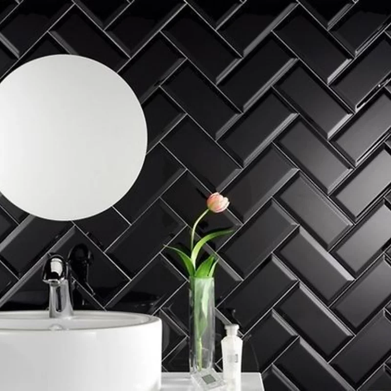 Carrelage mur métro parisien relief uni noir mate 7 – 5 × 15 cm METRO BLACK