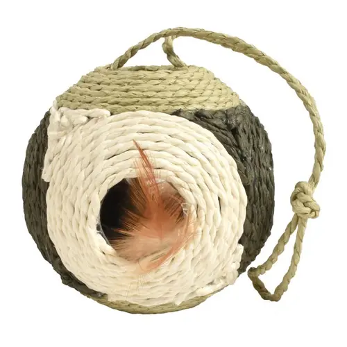 Le compagnon de vos extérieurs:Griffoir rond en corde vert avec plumes naturelles Bobby Griffoir Facette - Ø 10 cm