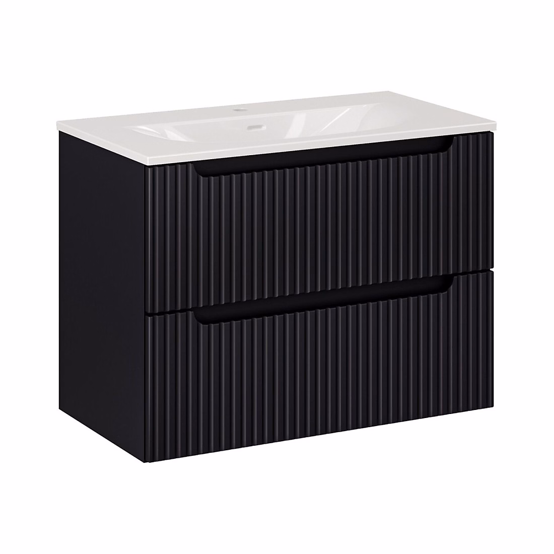 Meuble vasque – Ensemble de salle de bain VANO 80cm : meuble sous vasque à tiroirs rainuré verticalement et vasque encastrée blanche