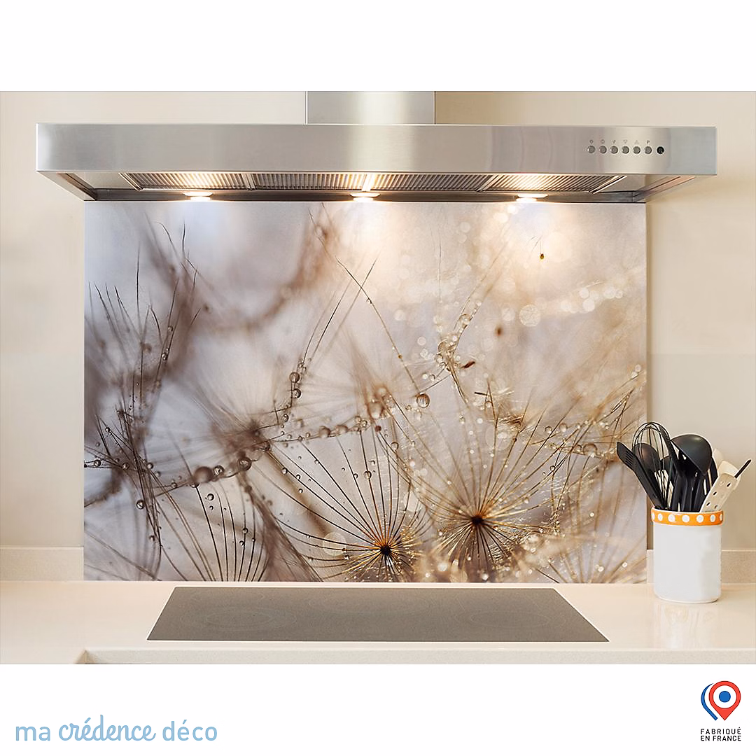 Crédence cuisine fond de hotte Pissenlits abstraits – Verre trempé, L 60 cm x H 45 cm, MaCrédenceDéco