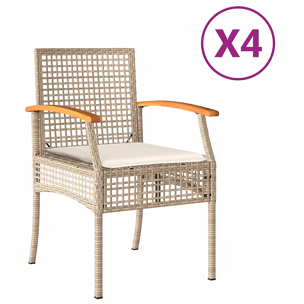 Chaises de jardin coussins beige résine tressée acacia vidaXL – lot de 4