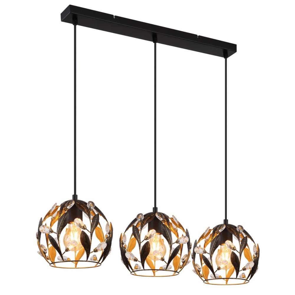 Globo Mika Plafonnier suspendu de bar noir mat 3x E27