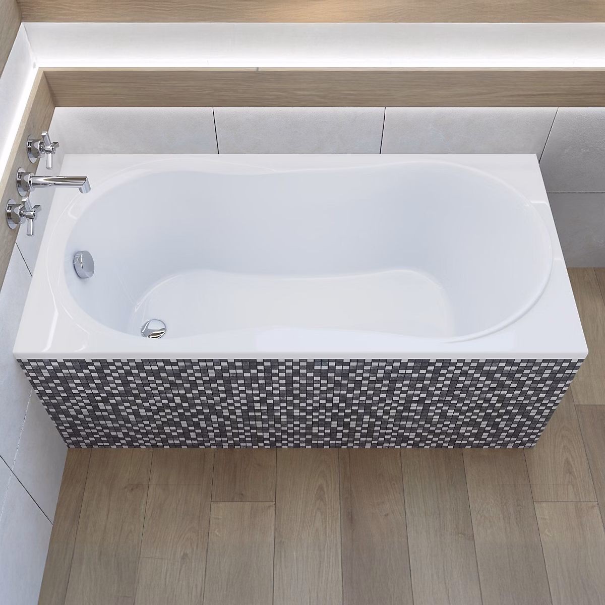 Baignoire rectangulaire 120 × 75 GRACJA acrylique blanc + Support stabilisateur en polystyrène + Pieds + Vidage à chromé