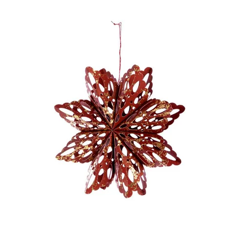 Pour créer votre espace extérieur：Suspension flocon en papier coloris rouge - 15 x 15 cm