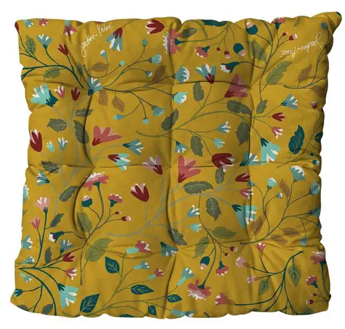 Pour l’univers du jardin:Assise de fauteuil matelassée en polyester/coton à motifs coloris cumin Cap Apolline - 46 x 46 x 9 cm