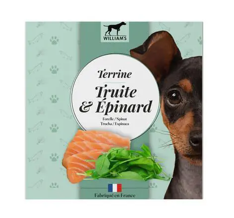 Une solution pratique pour le jardin：Alimentation humide complémentaire pour chien terrine truite et épinards William's - 80 g