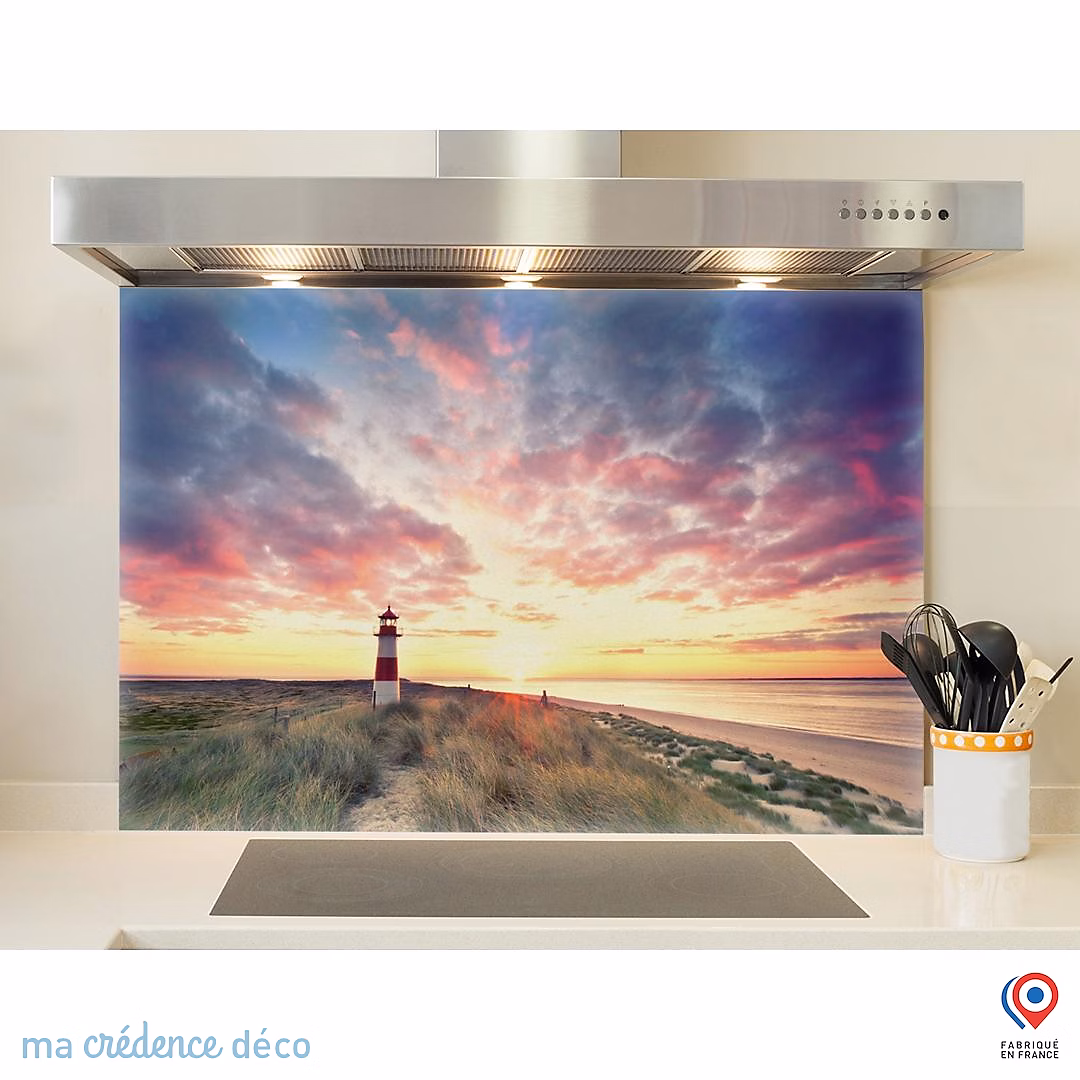 Crédence cuisine fond de hotte Phare et ciel coloré – Verre trempé, L 90 cm x H 50 cm, MaCrédenceDéco