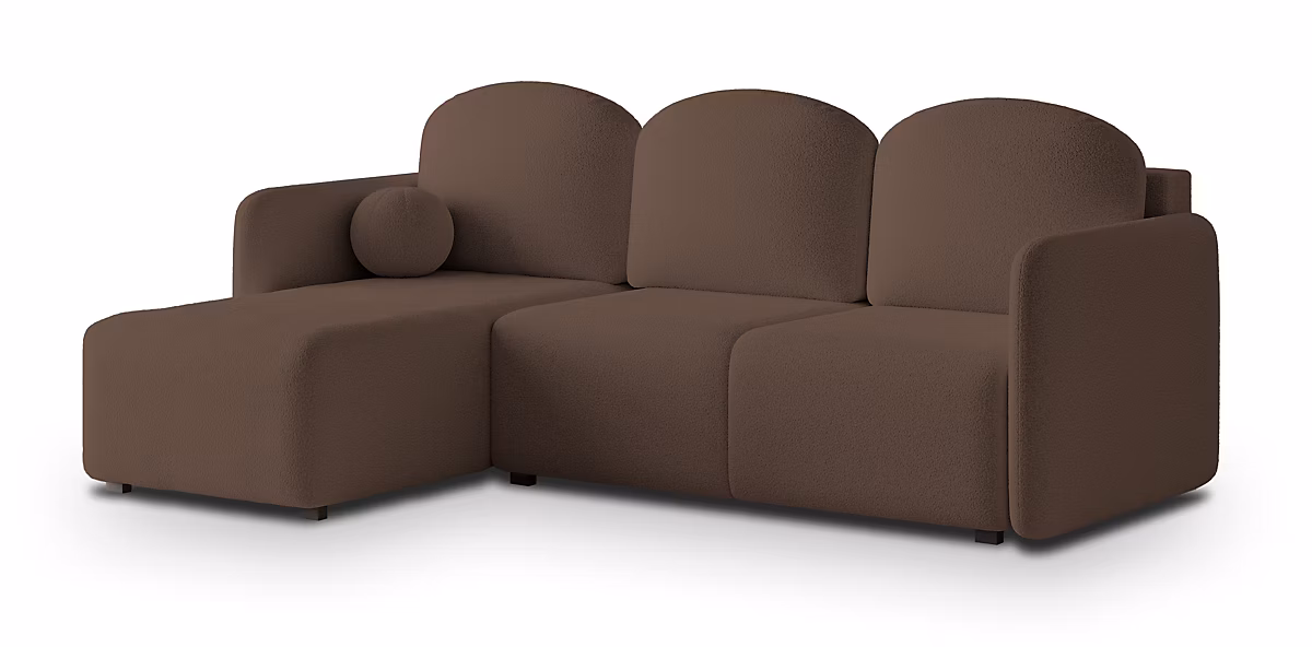 Canapé d'angle suvino marron en bouclé avec fonction de couchage | Canapé