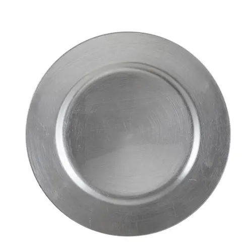 Pour mieux vivre dehors：Assiette décorative argent en plastique Mila - Ø 33 cm