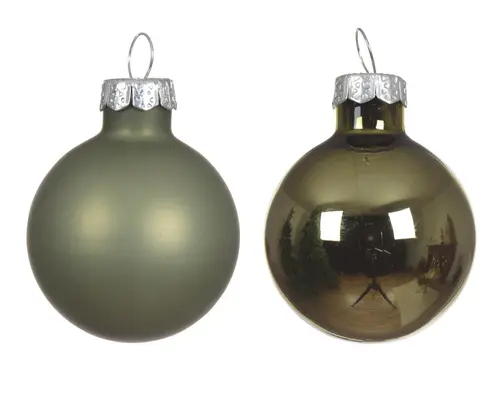 La solution pour votre jardin:Ensemble de 16 boules en verre brillant et mat vert romarin - Ø 3,5 cm