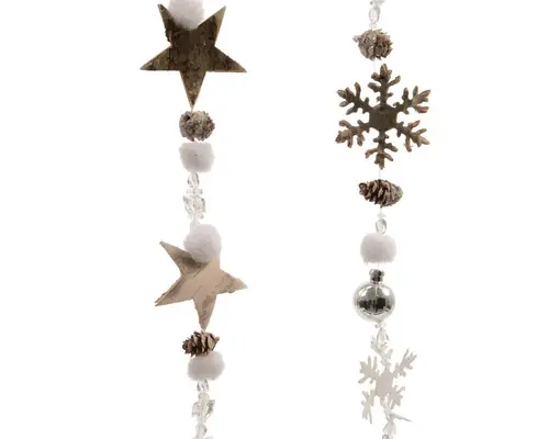 Pour simplifier vos extérieurs:Guirlande de pommes de pin, perles et éléments en bois avec paillettes - 5 x 5 x 105 cm