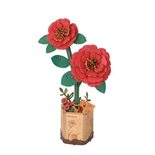 Pour votre projet：Fleur en bois à assembler Camélia rouge Rowood - 24,5 x 16,5 cm