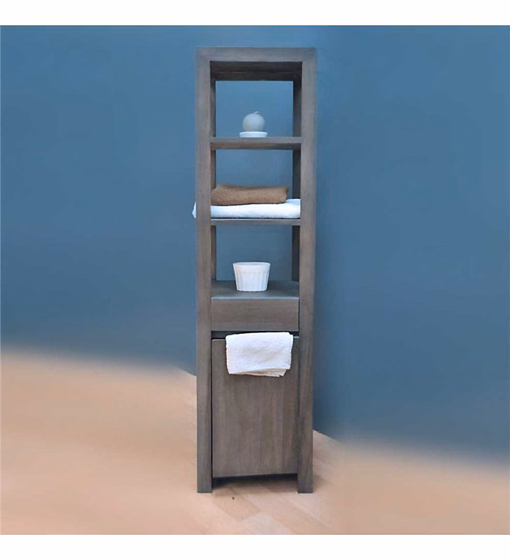 Colonne de rangement salle de bain en bois teck gris vieilli – Réf. CDEAUASUS3925328680