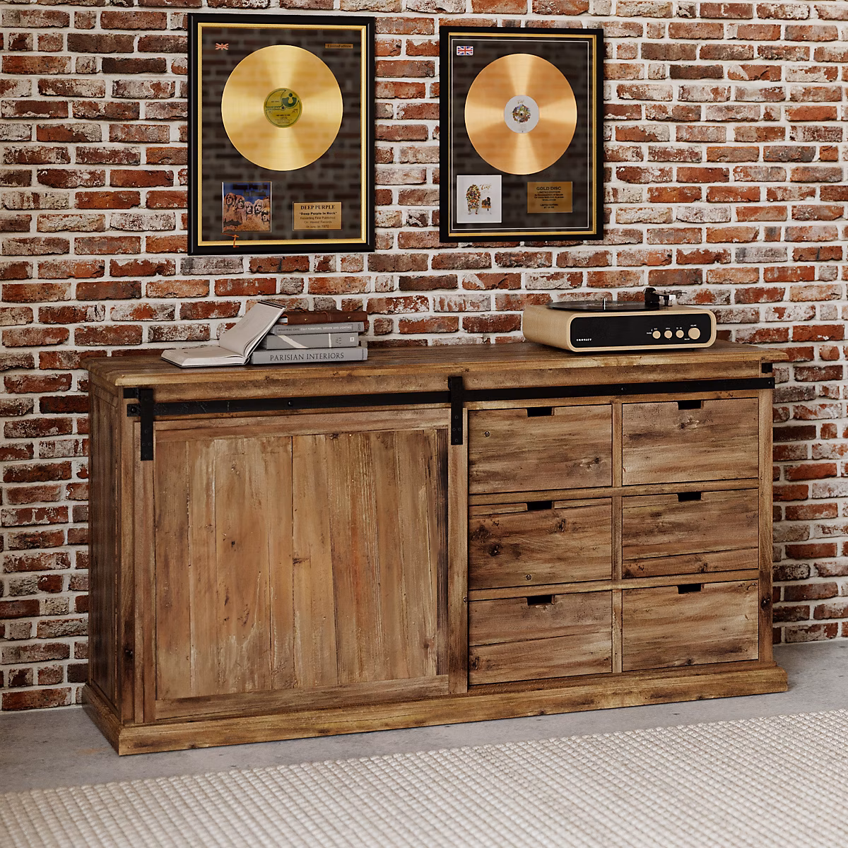 Buffet en bois recyclé | 6 tiroirs et 1 porte coulissante – Sari