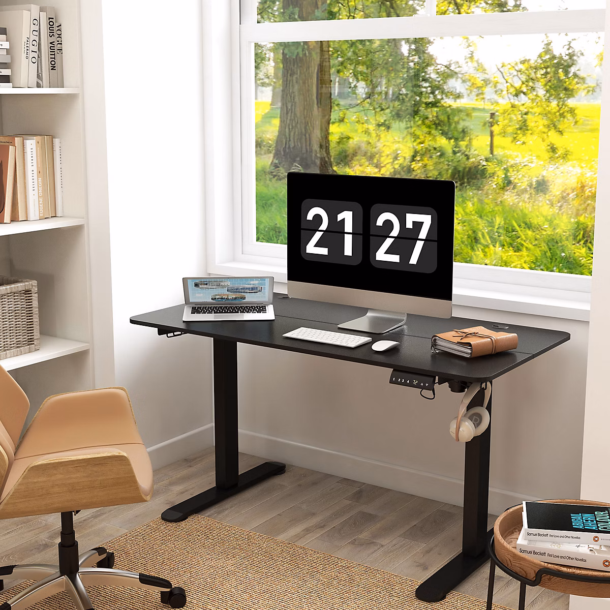 Bureau d'ordinateur – Bureau assis, debout Électrique avec Anti, Collision et Protection Surchauffe, Panneau de Particules, Noir