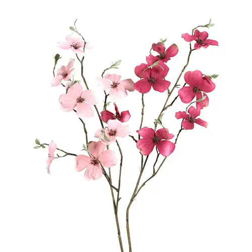Jardin fonctionnel:Branche artificielle de cornouiller coloris rose - 75 cm