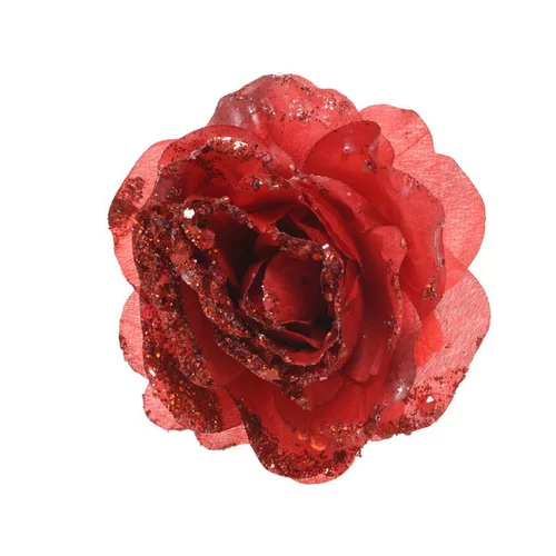 Pour embellir le jardin:Rose à paillettes rouge Noël sur clip - 14x8.5 cm