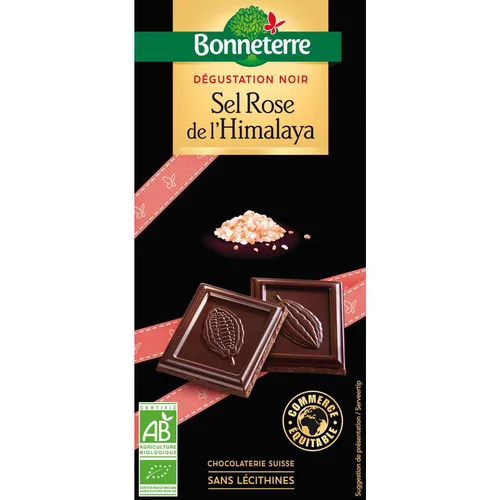 Tout pour le jardin：Chocolat Dégustation noir Sel Rose de l’Himalaya en tablette de 80 g